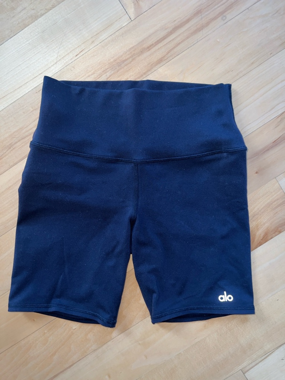 ALO Yoga Black Mid-Rise Bike Shorts with Logo